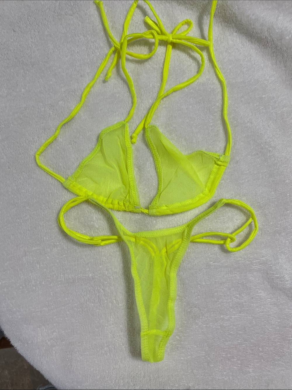 Neon Yellow Mesh Thong Bikini - Women Swimsuit